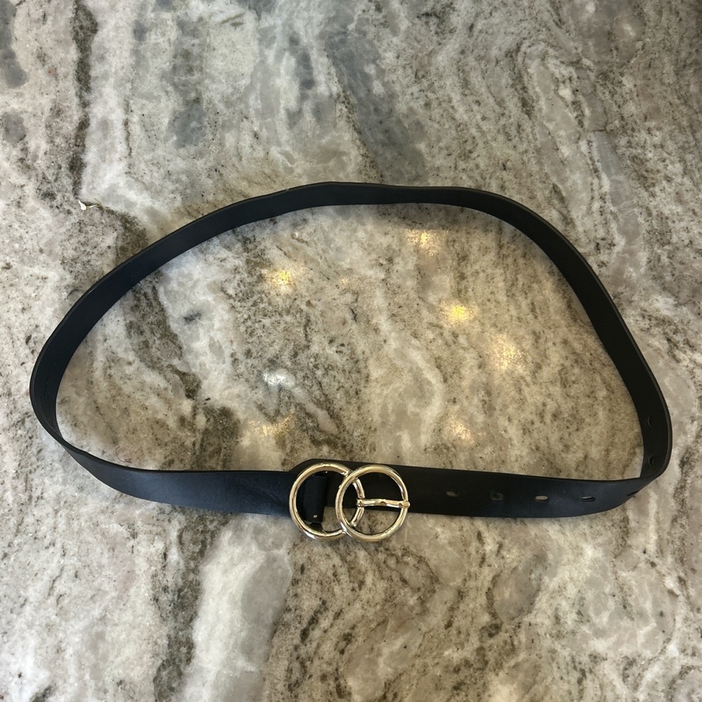 Faux leather belt with gold metal buckle